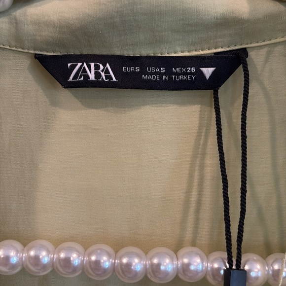 Zara Lime Green Ruched Mini Dress Collared Long Sleeve Shirt Dress XS/Small - Picture 8 of 15